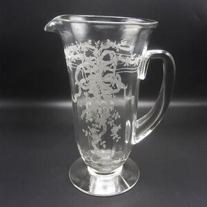 Fostoria "June" Pitcher ~ Antique Hand Blown ~ Hand Etched Flowers & Bows Glass